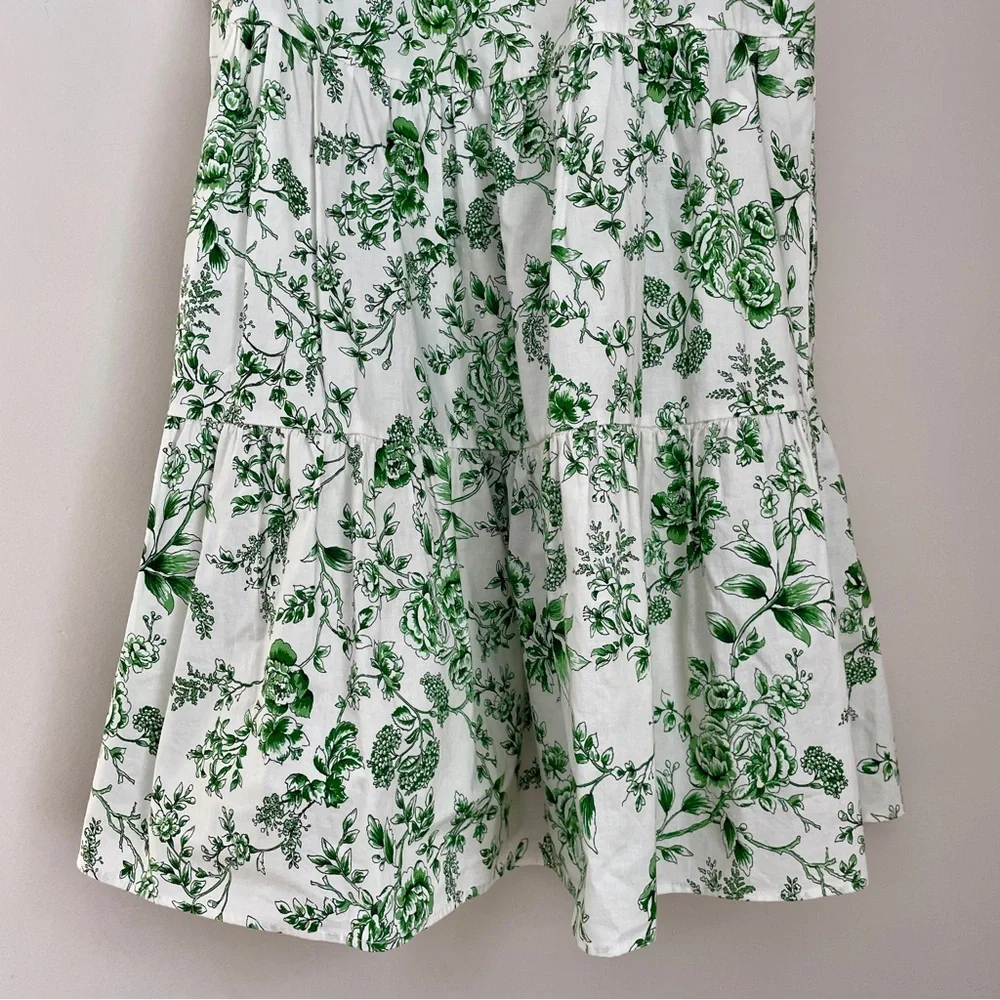 Gal Meets Glam Lisa Green White Toile Floral Tiered Mini Dress 4 - Picture 12 of 16